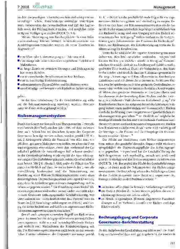 Vorschauseite 2: Die Corporate Governance-Diskussion und ihre Konsequenzen für Krankenhäuser (III) Bedeutung und Ausgestaltung der Überwachung und Kontrolle im Rahmen der Corporate Governance von…