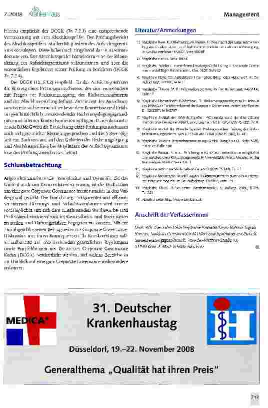 Vorschauseite 4: Die Corporate Governance-Diskussion und ihre Konsequenzen für Krankenhäuser (III) Bedeutung und Ausgestaltung der Überwachung und Kontrolle im Rahmen der Corporate Governance von…