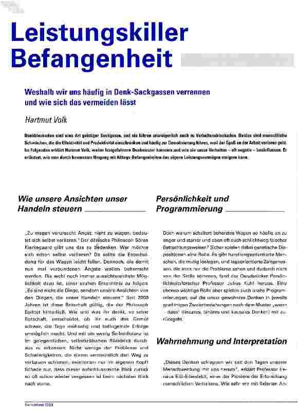 Vorschauseite 1: Leistungskiller Befangenheit: Weshalb wir uns häufig in Denk-Sackgassen verrennen und wie sich das vermeiden lässt