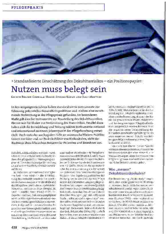 Vorschauseite 1: Standardisierte Einschätzung des Dekubitusrisikos - ein Positionspapier: Nutzen muss belegt sein