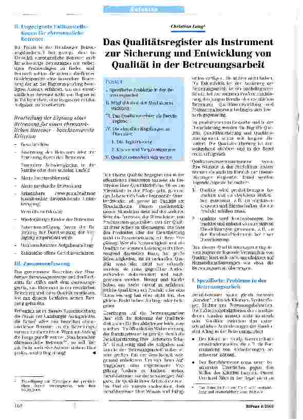 Vorschauseite 1: Das Qualitätsregister als Instrument zur Sicherung und Entwicklung vonQualität in der Betreuungsarbeit