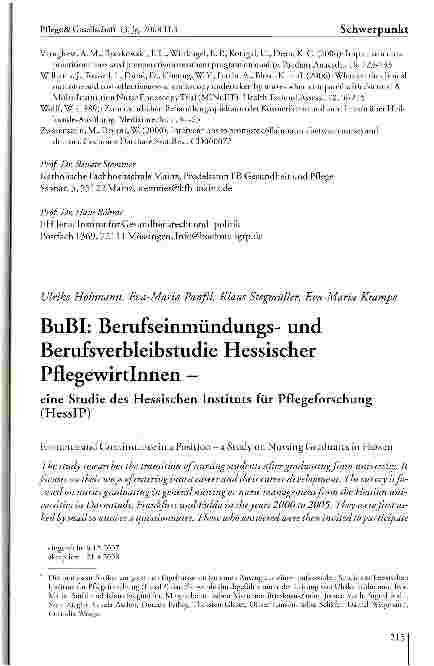Vorschauseite 1: BuBI: Berufseinmündungsund Berufsverbleibstudie Hessischer Pflegewirtinnen — eine Studie des Hessischen Instituts für Pflegeforschung (HessIP)