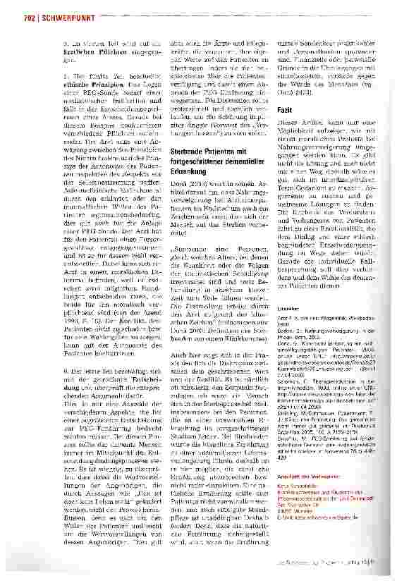Vorschauseite 3: Ethische Auseinandersetzung. PEG-Ernährung bei Personen mit fortgeschrittener Demenz