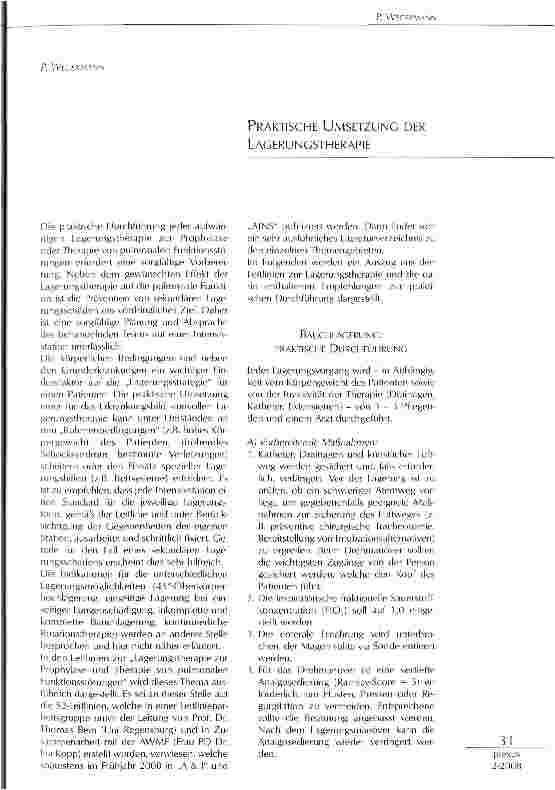 Vorschauseite 1: PRAKTISCHE UMSETZUNG DER LAGERUNGSTHERAPIE