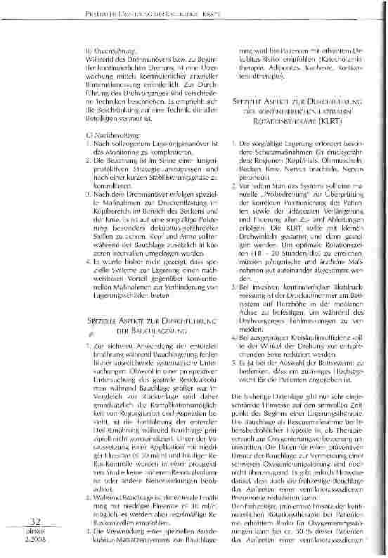 Vorschauseite 2: PRAKTISCHE UMSETZUNG DER LAGERUNGSTHERAPIE