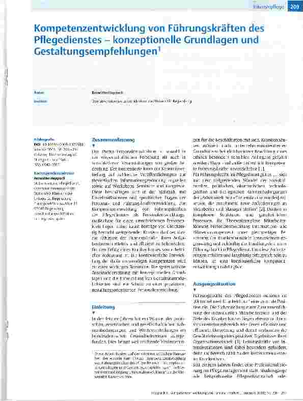 Vorschauseite 1: Kompetenzentwicklung von Führungskräften des Pflegedienstes - konzeptionelle Grundlagen und Gestaltungsempfehlungen