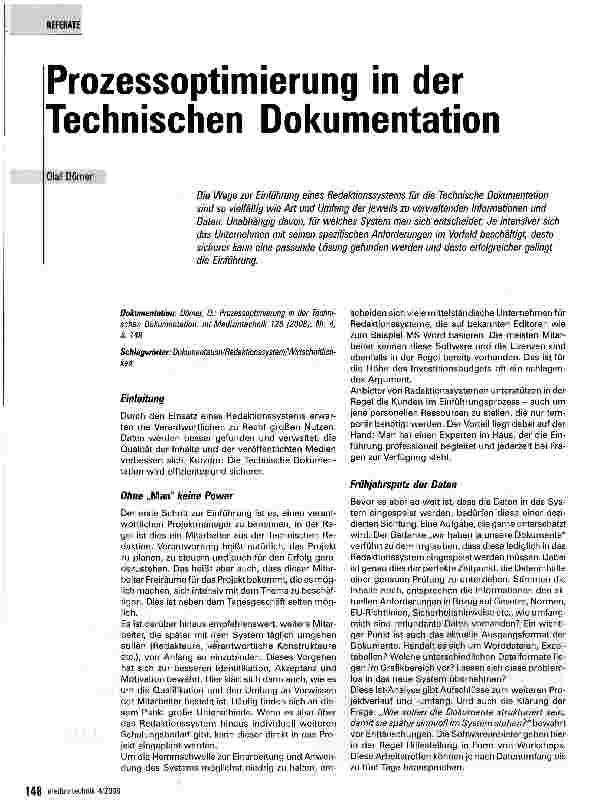 Vorschauseite 1: Prozessoptimierung in der Technischen Dokumentation