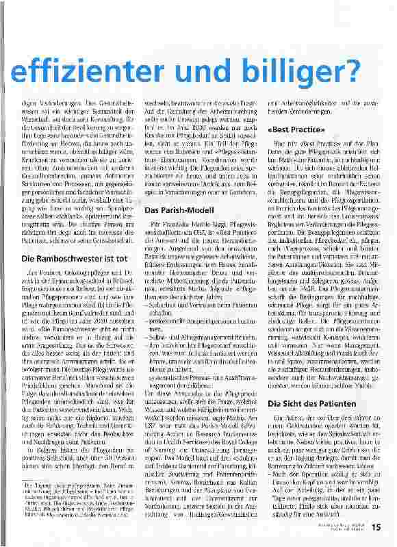 Vorschauseite 2: Wie wird die Pflege besser, effizienter und billiger?