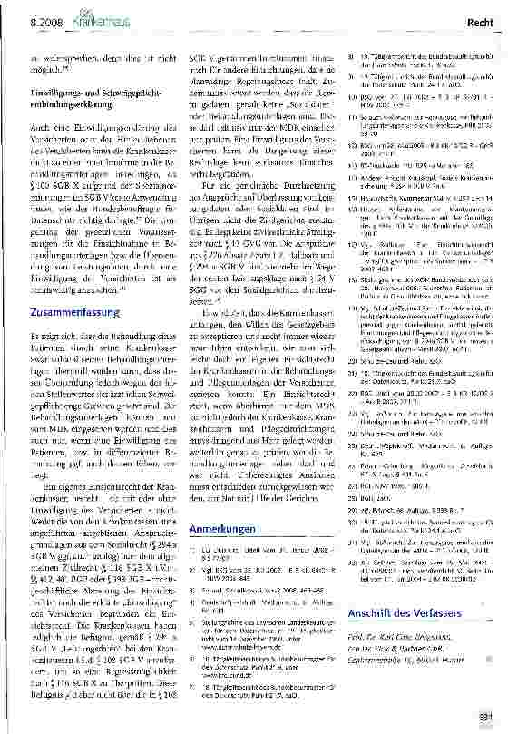 Vorschauseite 6: Besteht ein Anspruch der Krankenkasse auf Einsichtnahme oder Herausgabe der Behandlungsunterlagen?