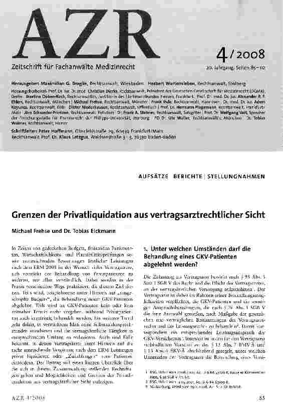 Vorschauseite 1: Grenzen der Privatliquidation aus vertragsarztrechtlicher Sicht