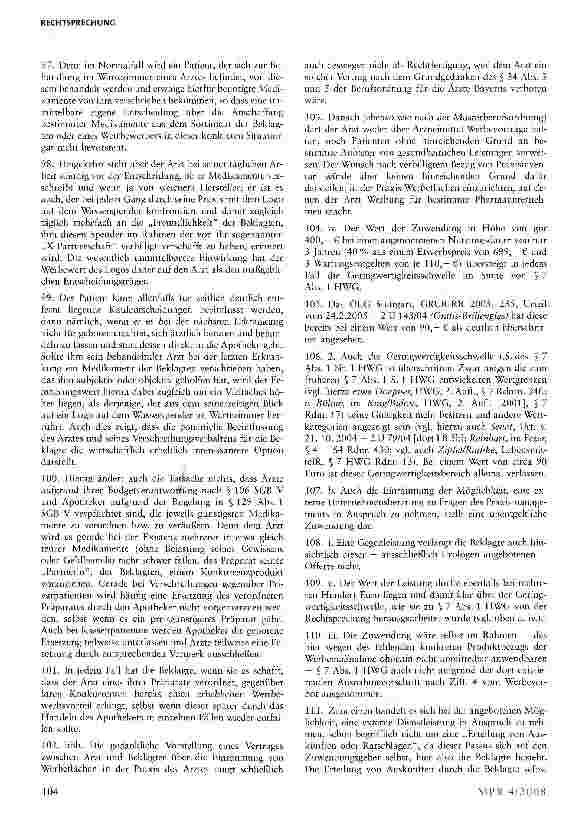 Vorschauseite 4: Wettbewerbsrechtliche Zulässigkeit von Werbegeschenken an (niedergelassene) Ärzte im Rahmen einer nicht produktbezogenen Imagewerbungs-Kampagne