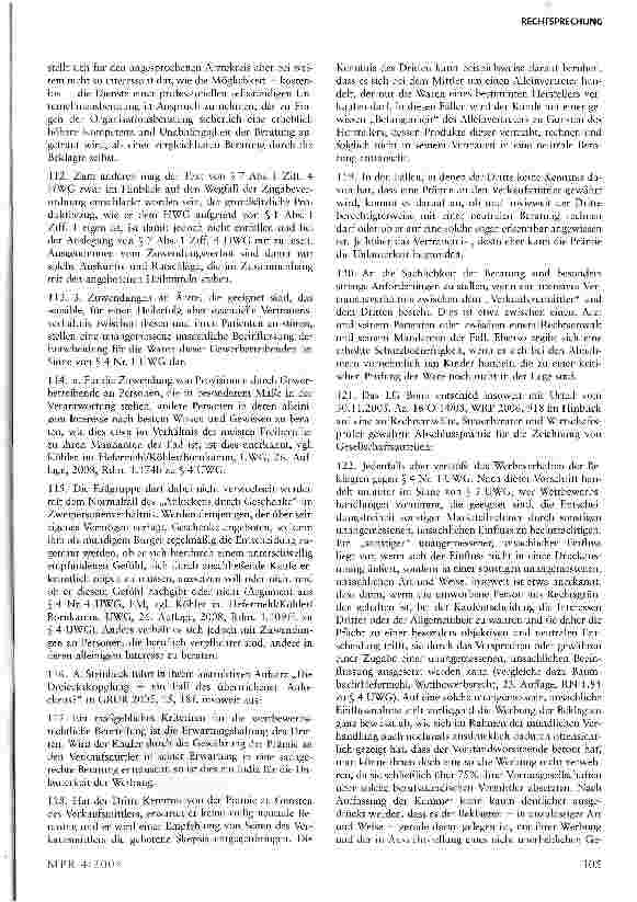 Vorschauseite 5: Wettbewerbsrechtliche Zulässigkeit von Werbegeschenken an (niedergelassene) Ärzte im Rahmen einer nicht produktbezogenen Imagewerbungs-Kampagne
