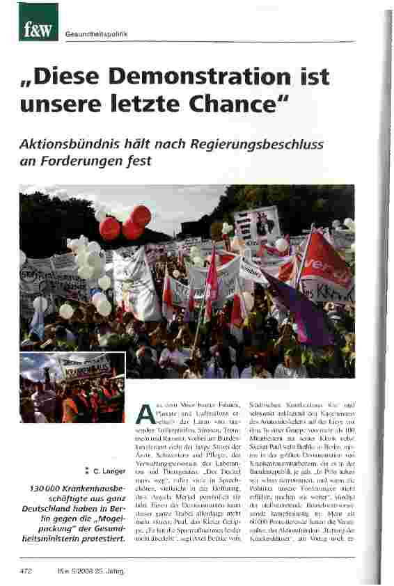 Vorschauseite 1: Diese Demonstration ist unsere letzte ChanceAktionsbündnis hält nach Regierungsbeschluss an Forderungen fest