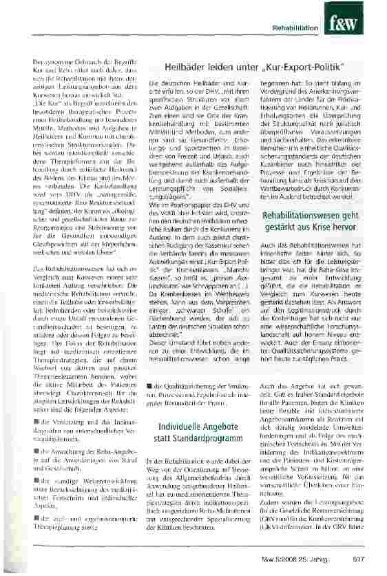 Vorschauseite 2: IV-Modelle Qualität und TransparenzErfolgsrezepte für Rehabilitations-Kliniken und ihre Patienten