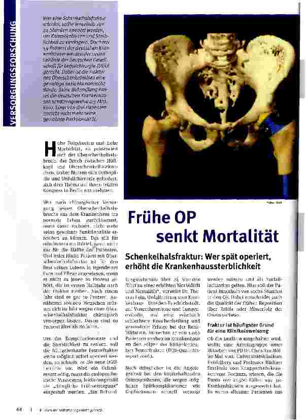Vorschauseite 1: Frühe OP senkt Mortalität