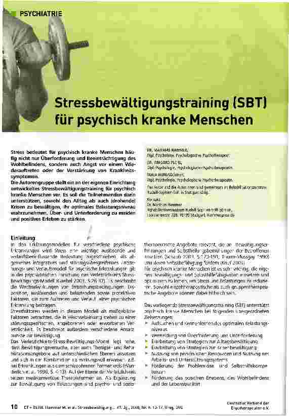 Vorschauseite 1: Stressbewältigungstraining (SBT) für psychisch kranke Menschen