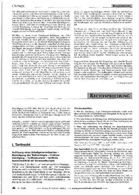 Vorschauseite 1: Auflösung eines Arbeitgeberverbandes -Beendigung des Tarifvertrages - fristlose Kündigung - Tarifkonkurrenz - tarifliche Ausschlussfrist mit Voraussetzungen