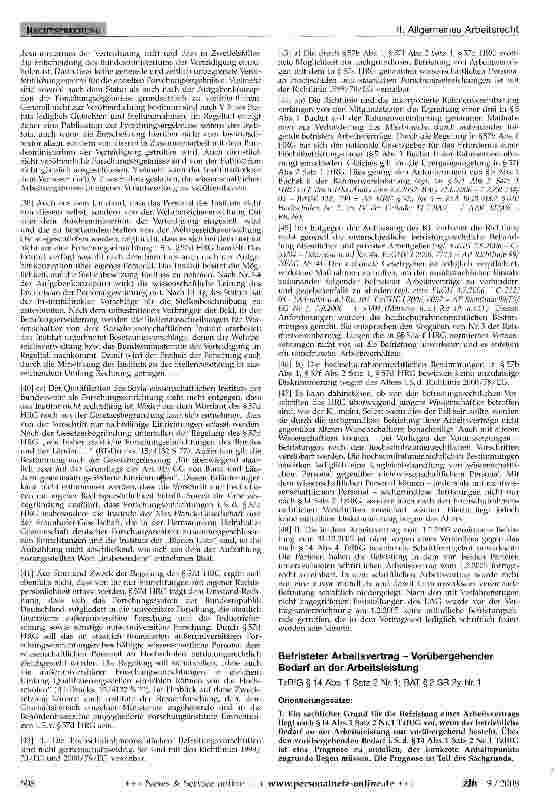Vorschauseite 1: Befristeter Arbeitsvertrag - Vorübergehender Bedarf an der Arbeitsleistung