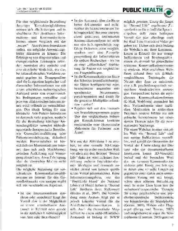 Vorschauseite 2: Die Virtuelle Arztpraxis: Perspektiven für webbasierte Gesundheitskommunikation durch Second Life?
