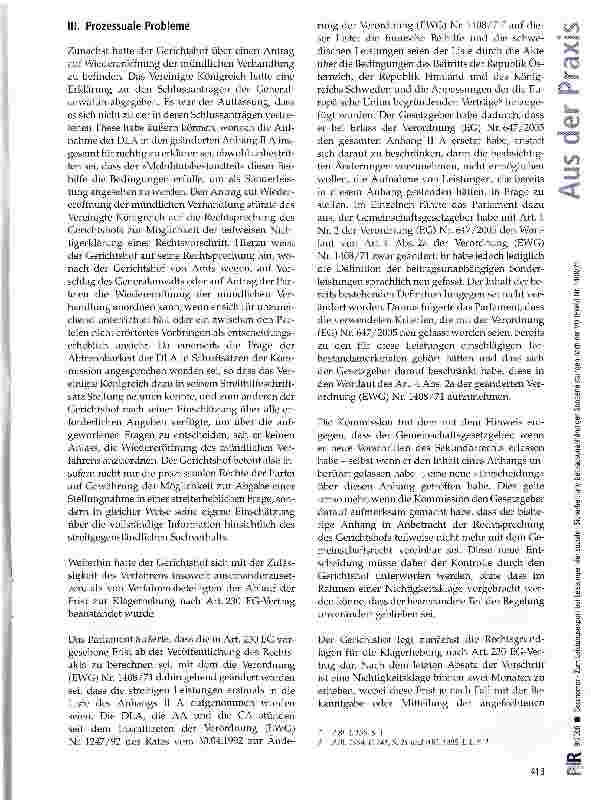 Vorschauseite 3: Zum Leistungsexport bei Leistungen der sozialen Sicherheit und beitragsunabhängigen Sonderleistungen nach der VO(EWG)Nr. 1408/71