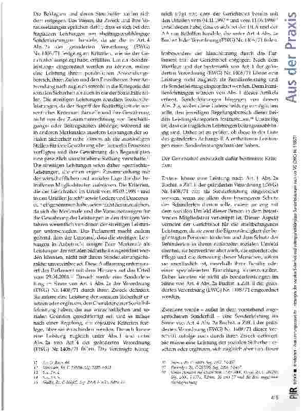 Vorschauseite 5: Zum Leistungsexport bei Leistungen der sozialen Sicherheit und beitragsunabhängigen Sonderleistungen nach der VO(EWG)Nr. 1408/71