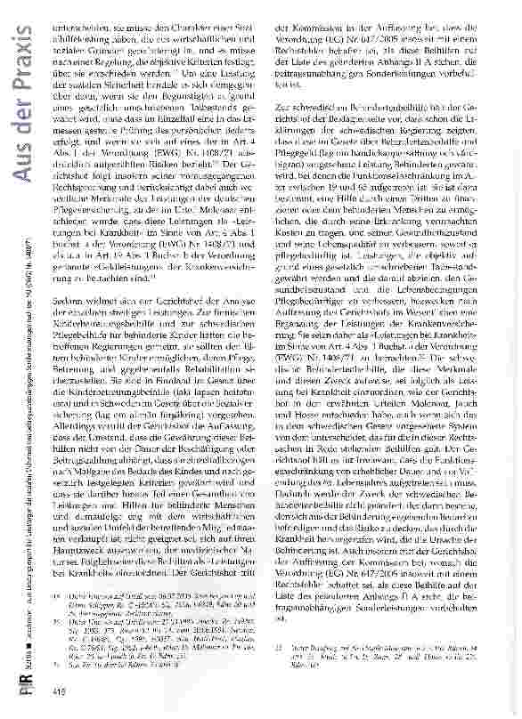 Vorschauseite 6: Zum Leistungsexport bei Leistungen der sozialen Sicherheit und beitragsunabhängigen Sonderleistungen nach der VO(EWG)Nr. 1408/71