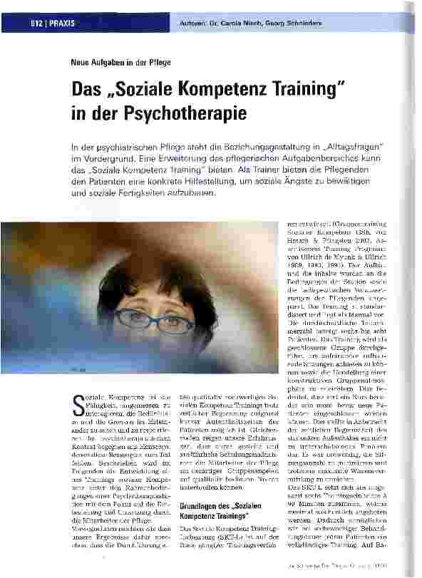 Vorschauseite 1: Neue Aufgaben in der PflegeDas „Soziale Kompetenz Training in der Psychotherapie