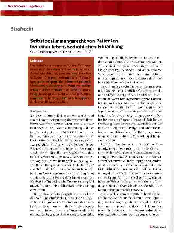 Vorschauseite 1: Selbstbestimmungsrecht von Patienten bei einer lebensbedrohlichen Erkrankung