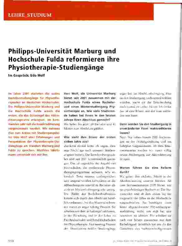 Vorschauseite 1: Philipps-Universität Marburg und Hochschule Fulda reformieren ihre Physiotherapie-Studiengänge