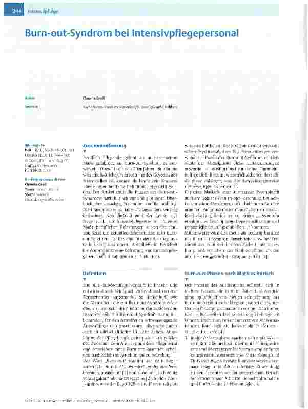 Vorschauseite 1: Intensivpflege Burn-out-Syndrom bei Intensivpflegepersonal