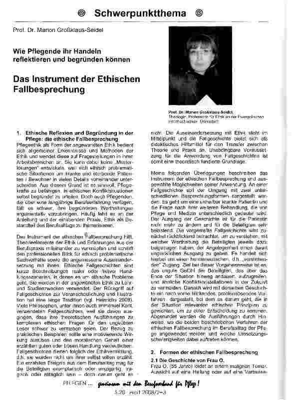 Vorschauseite 1: Wie Pflegende ihr Handeln reflektieren und begründen können Das Instrument der Ethischen Fallbesprechung