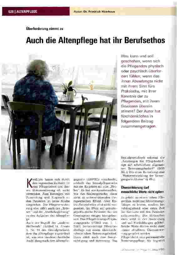 Vorschauseite 1: Überforderung nimmt zu Auch die Altenpflege hat ihr Berufsethos