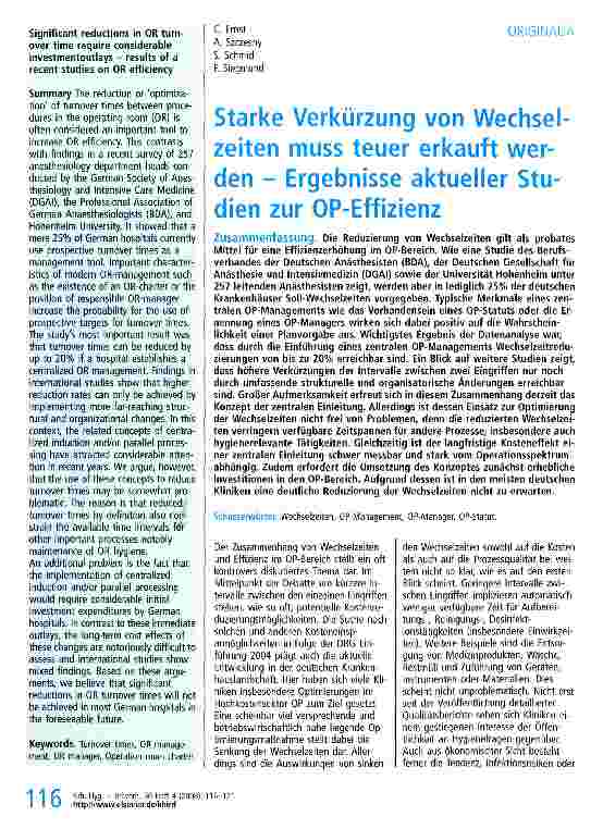 Vorschauseite 1: Starke Verkürzung von Wechselzeiten muss teuer erkauft werden - Ergebnisse aktueller Studien zur OP-Effizienz