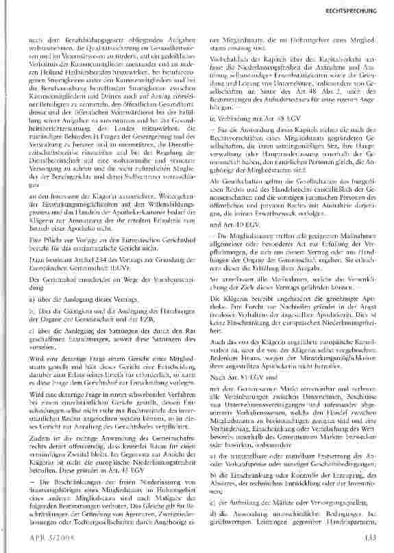 Vorschauseite 6: Eine juristische Person hat keinen Anspruch auf Aufnahme in die Apothekenkammer des Saarlandes