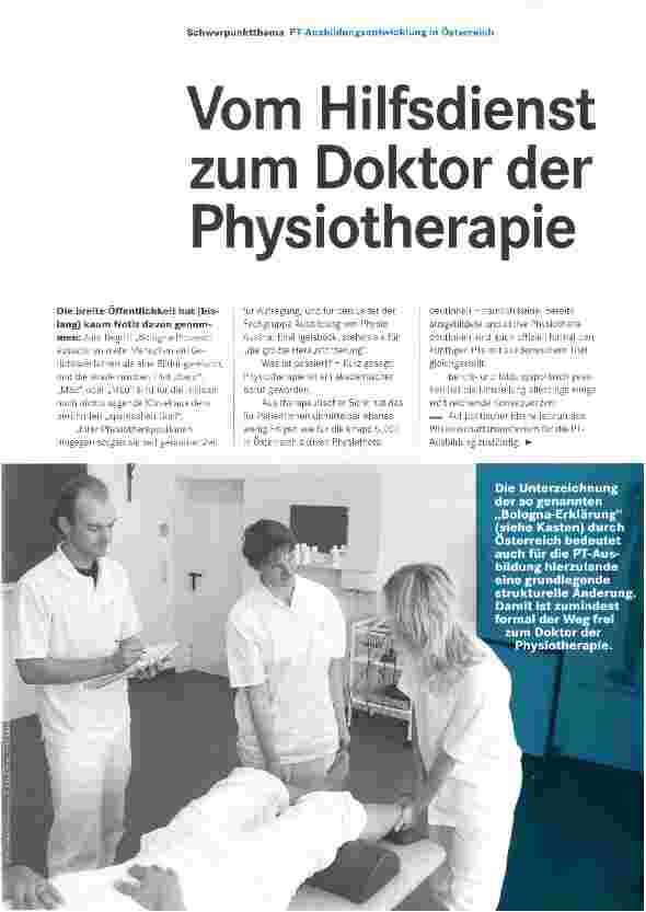 Vorschauseite 1: Vom Hilfsdienst zum Doktor der Physiotherapie