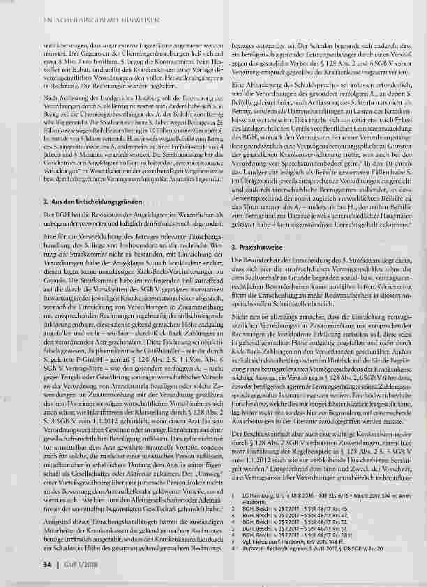 Vorschauseite 2: Abrechnung vertragsärztlicher Verordnungen über Sprechstundenbedarf (Röntgenkontrastmittel) bei Kick-Back-Zahlungen an den verordnenden Arzt durch Zuwendungen an eine zwischengesc…