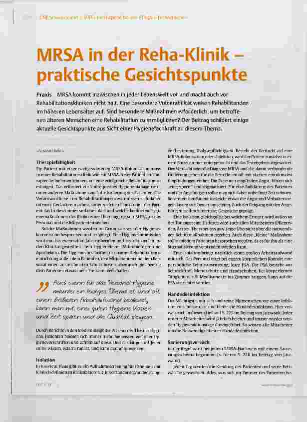 Vorschauseite 1: MRSA in der Reha-Klinik praktische Gesichtspunkte