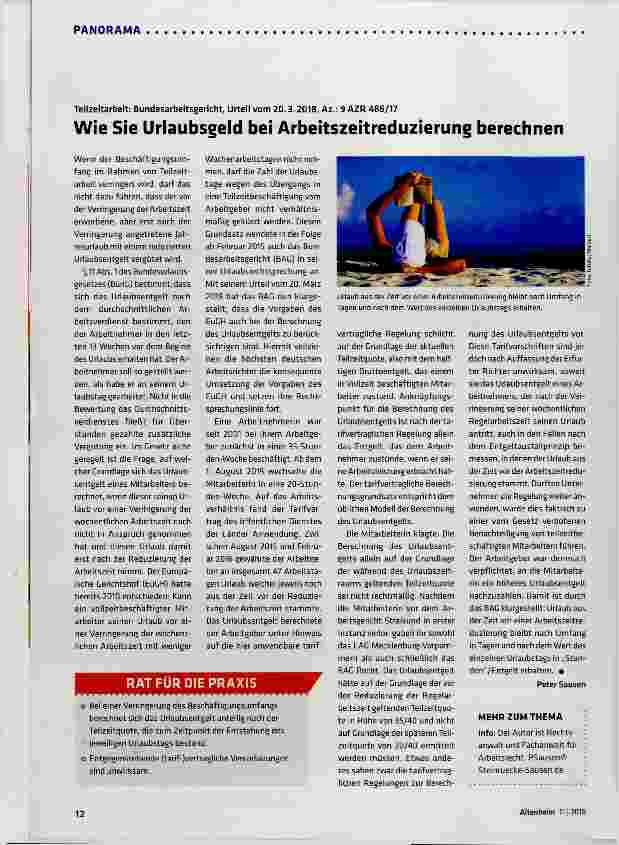 Vorschauseite 1: Wie Sie Urlaubsgeld bei Arbeitszeitreduzierung berechnen
