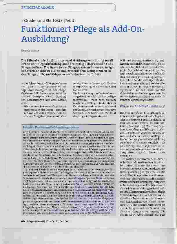 Vorschauseite 1: Gradeund Skill-Mix (Teil 2) Funktioniert Pflege als Add-On Ausbildung?