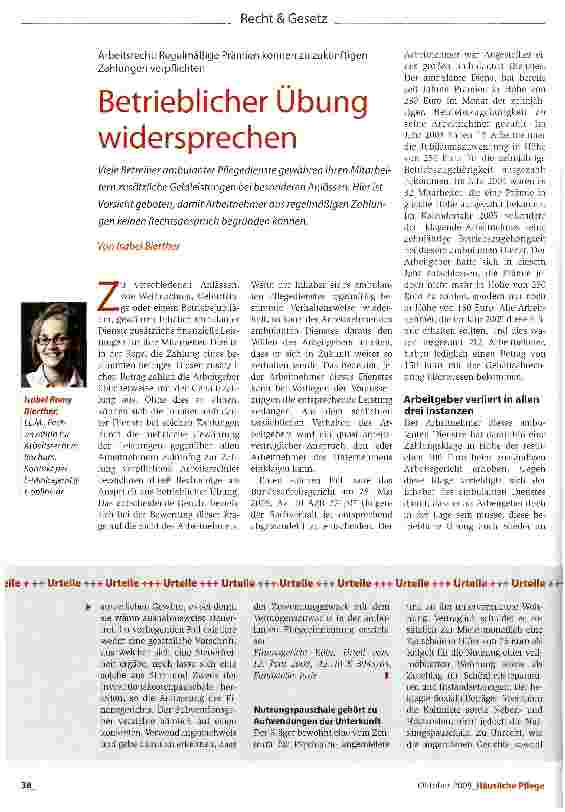 Vorschauseite 1: Arbeitsrecht: Regelmäßige Prämien können zu zukünftigen Zahlungen verpflichtenBetrieblicher Übung widersprechen