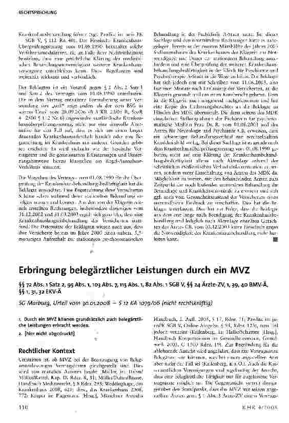 Vorschauseite 1: Erbringung belegärztlicher Leistungen durch ein MVZ