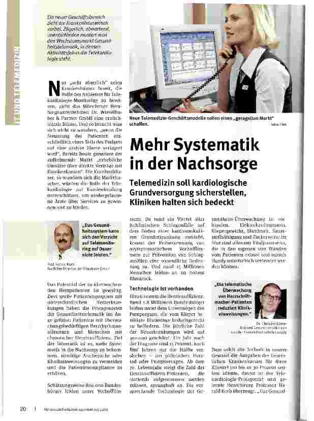 Vorschauseite 1: Mehr Systematik in der Nachsorge Telemedizin soll kardiologische Grundversorgung sicherstellen, Kliniken halten sich bedeckt