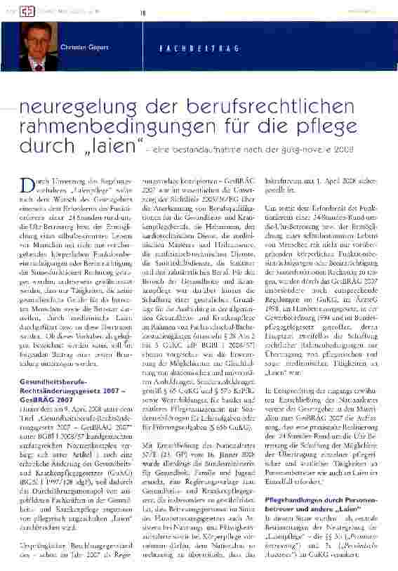 Vorschauseite 1: neuregelung der berufsrechtlichen rahmenbedingungen für die pflege - eine bestandaufnahme nach der suks-novelle 2008
