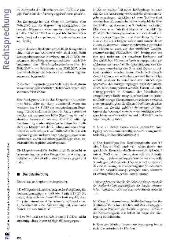 Vorschauseite 2: Zur Berechnung der Vergütung für Arbeitsleistungen innerhalb von Rufbereitschaft TVöD § 8 Abs. 3 Satz 4