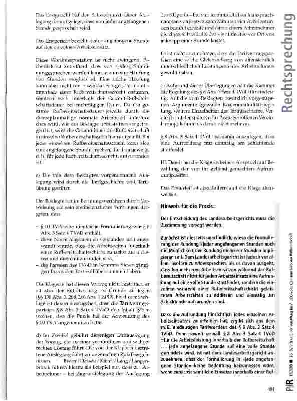 Vorschauseite 3: Zur Berechnung der Vergütung für Arbeitsleistungen innerhalb von Rufbereitschaft TVöD § 8 Abs. 3 Satz 4