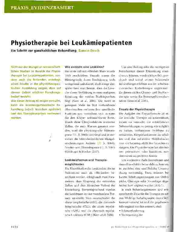 Vorschauseite 1: Physiotherapie bei Leukämiepatienten Ein Schritt zur ganzheitlichen Behandlung