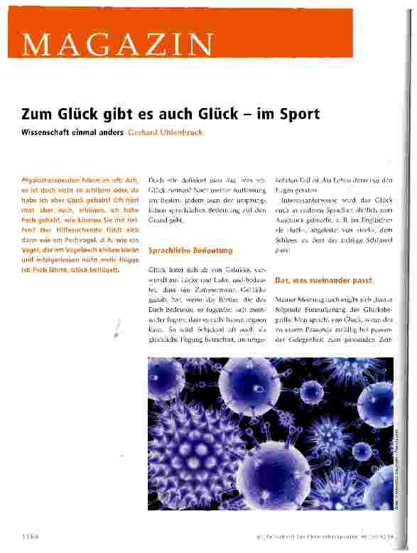Vorschauseite 1: Zum Glück gibt es auch Glück - im Sport Wissenschaft einmal anders