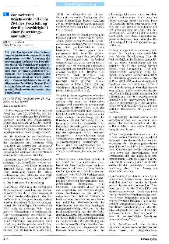 Vorschauseite 1: Zur weiteren Beschwerde mit dem Ziel der Feststellung der Rechtswidrigkeit einer Betreuungsmaßnahme(KI Art. 19 Abs.^FGG § 13a Abs. 2 Satz 1