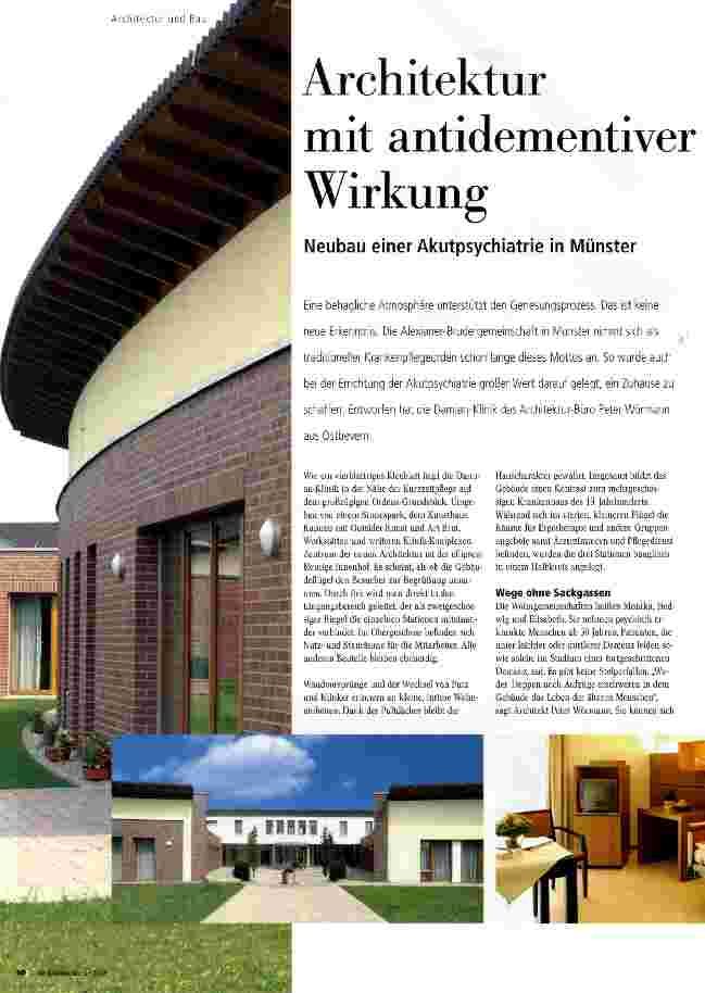 Vorschauseite 1: Architektur mit antidementiver WirkungNeubau einer Akutpsychiatrie in Münster