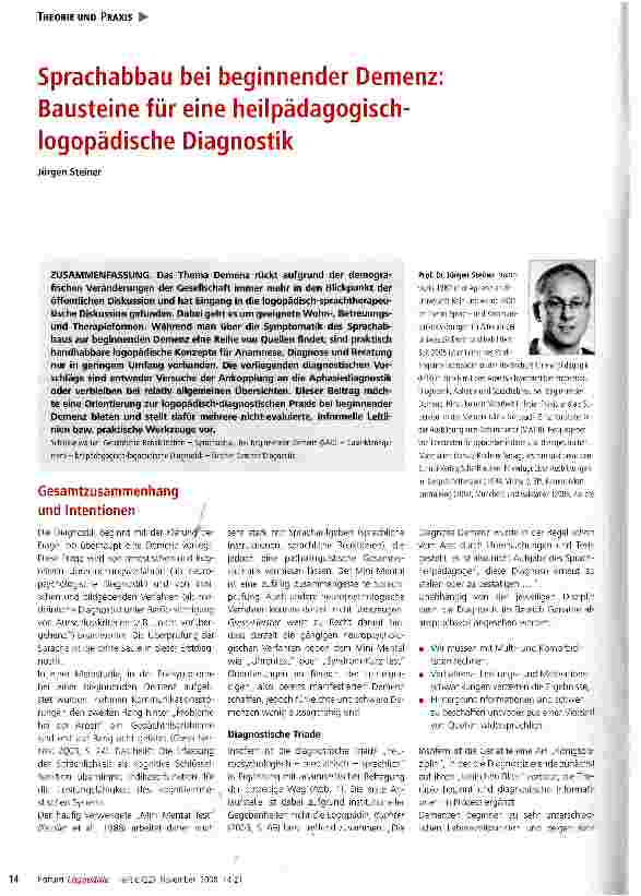 Vorschauseite 1: Sprachabbau bei beginnender Demenz Bausteine für eine heilpädagogisch-logopädische Diagnostik